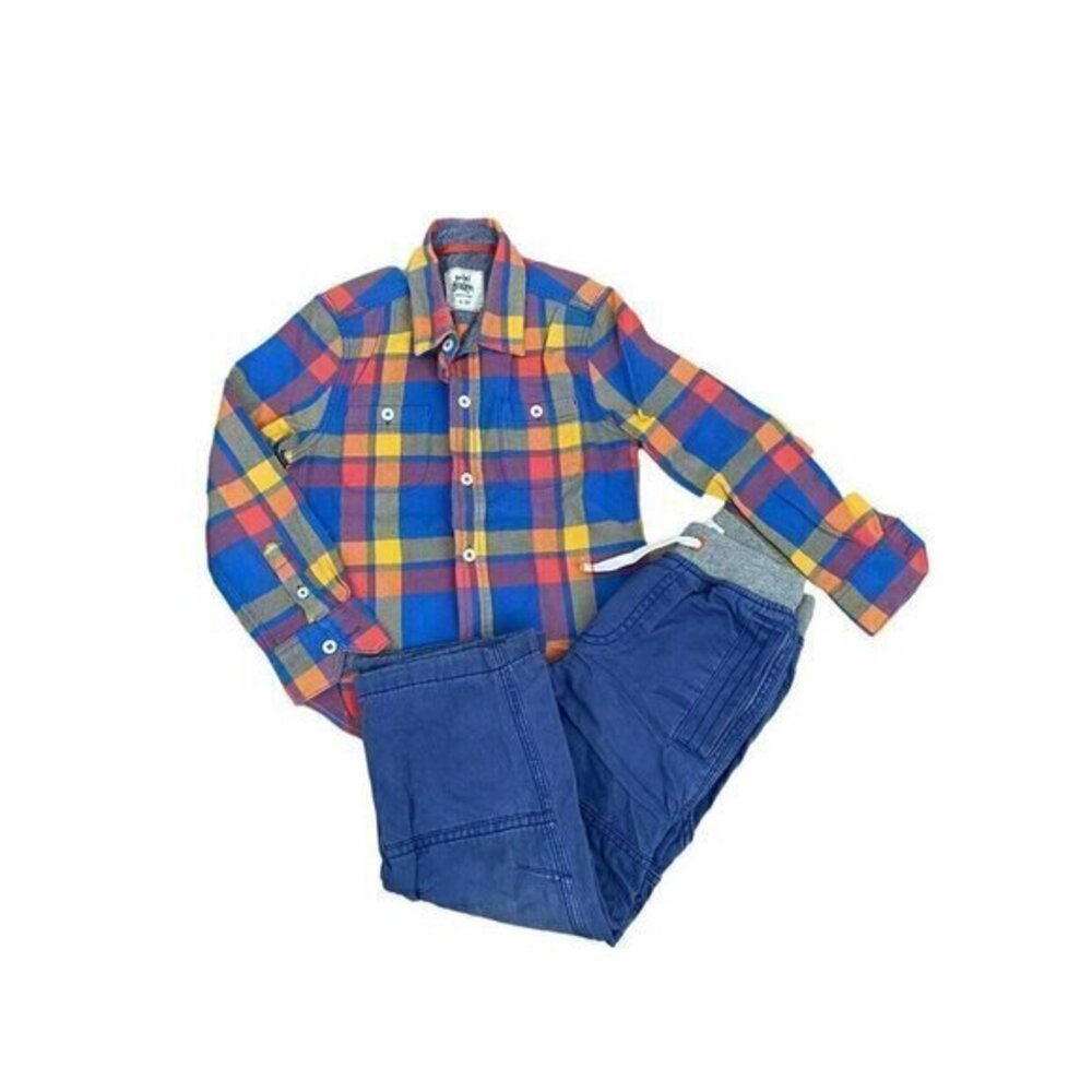Mini Boden Flannel Button Up With Lined Pants